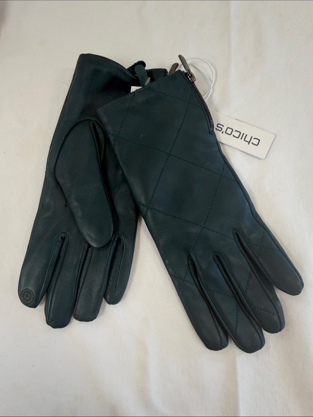 Chico's Quilted Leather Gloves - Deep Teal